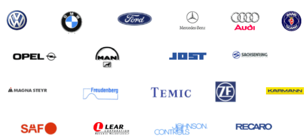 
						unsere Referenzen: Volkswagen, BMW, Ford, Mercedes Benz, Audi, SAAB,
						Opel, MAN, JOST, SACHSENRING, MAGNA STEYR, Freudenberg, TEMIC, ZF,
						KARMANN, LEAR, JOHNSON CONTROLS, RECARO
						